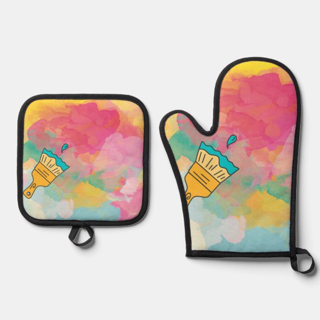 painted with a brush oven mitt & pot holder set (Front)