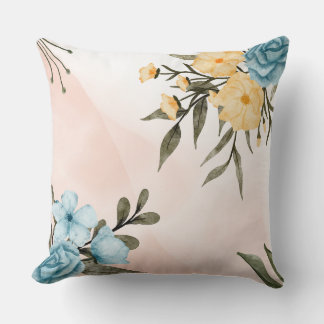 Painted with watercolors flowers cushion