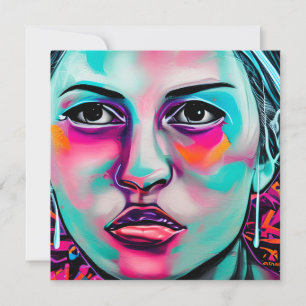 Painted Women's Face and Tear   Teal and Pink Art