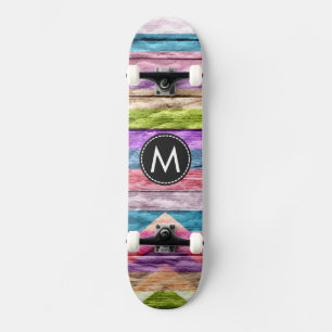 Painted Wood Chevron Stripes Pattern #10 Skateboard