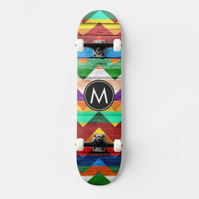 Painted Wood Chevron Stripes Pattern #8 Skateboard (Front)