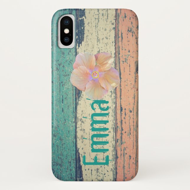 Painted wood rustic pink teal cream striped  Case-Mate iPhone case (Back)