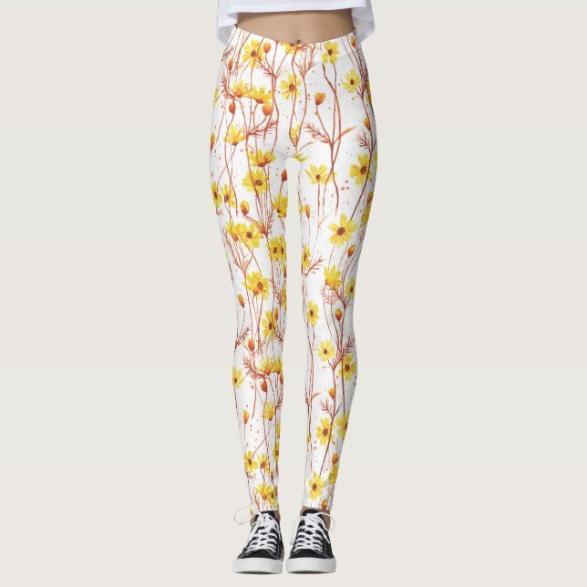 Painted Yellow Daisies Leggings (Front)