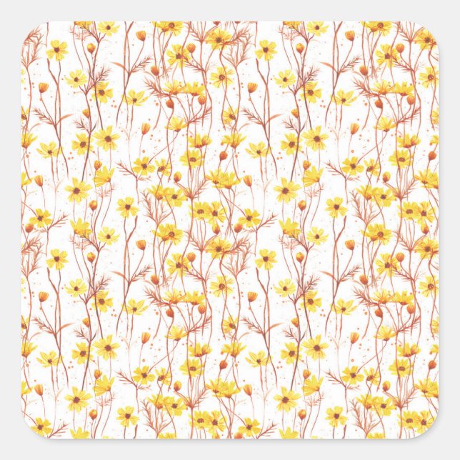 Painted Yellow Daisies Square Sticker (Front)