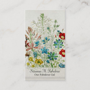Painted Yellow Flax Flower Garden Vintage Script Business Card