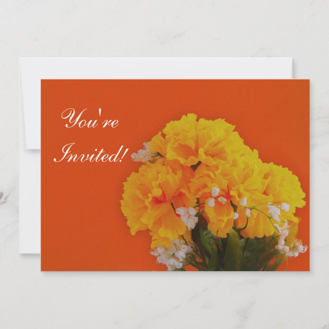 Painted Yellow Flowers on Orange Invitation (Front)