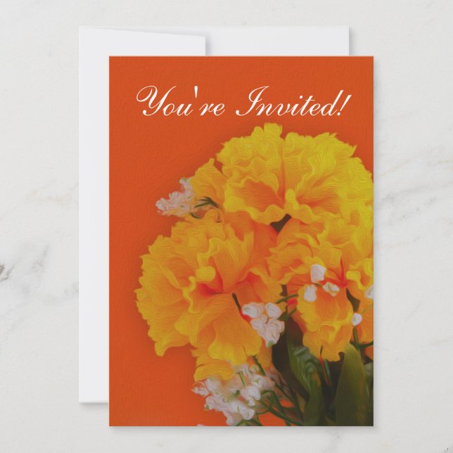 Painted Yellow Flowers on Orange Invitation (Front)
