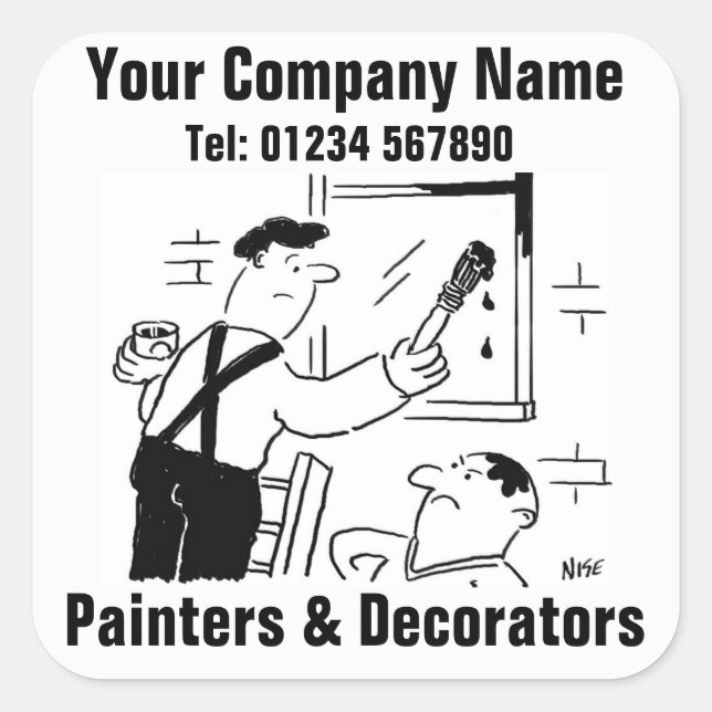 Painter and Decorator Information on a Square Sticker (Front)
