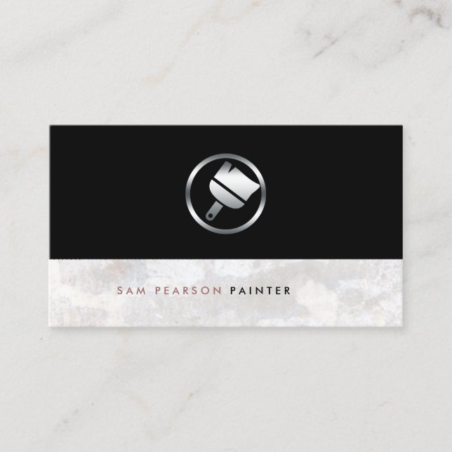 Painter Bold Silver Paint Brush Icon Elegant Business Card (Front)