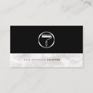 Painter Bold Silver Paint RollerBrush Icon Elegant Business Card
