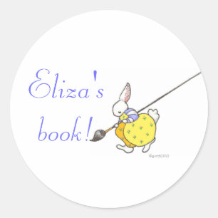 painter bunny bookplate classic round sticker