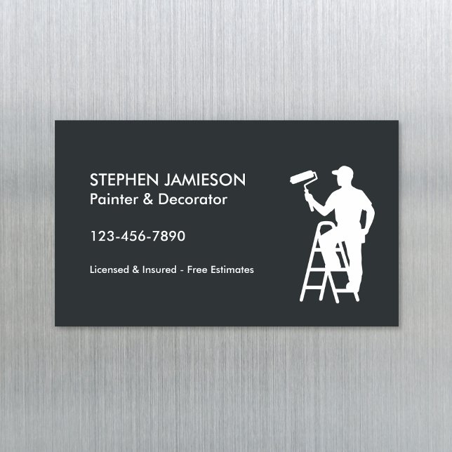 Painter & Decorator Painting Services Grey White Magnetic Business Card (Creator Uploaded)
