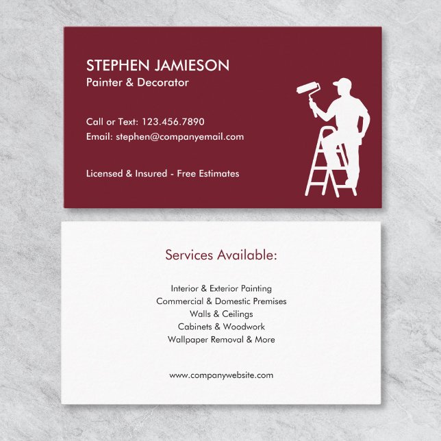 Painter & Decorator Painting Services Red White Business Card (Creator Uploaded)