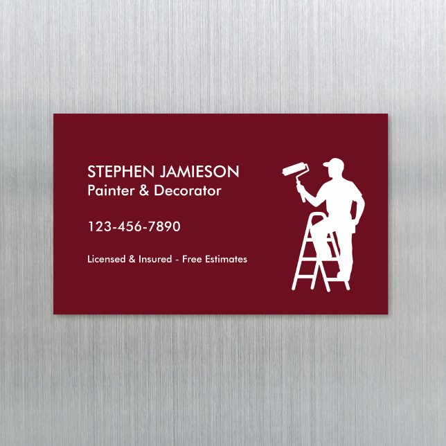 Painter & Decorator Painting Services Red White Magnetic Business Card (Creator Uploaded)
