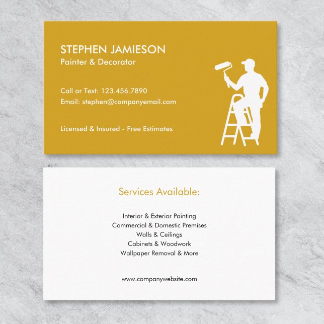 Painter & Decorator Painting Services Yellow White Business Card (Creator Uploaded)