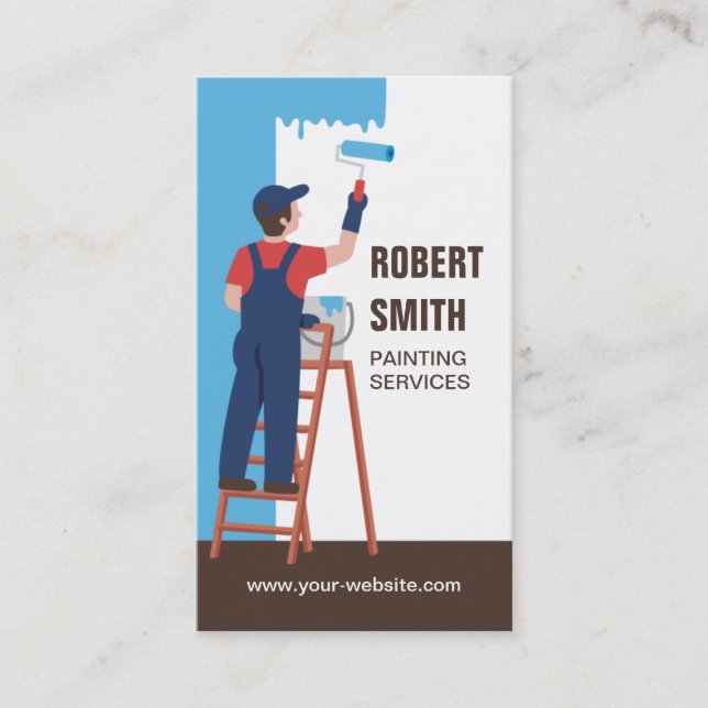 Painter on Ladder Painting Service Business Card (Front)