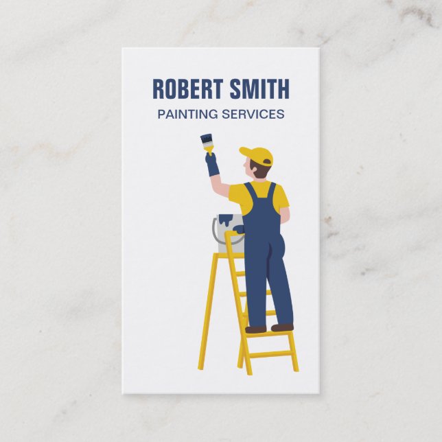Painter on Yellow Ladder Painting Business Card (Front)