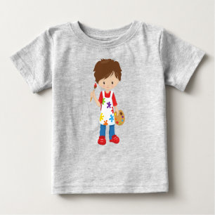 Painter, Paint Artist, Cute Boy, Brown Hair Baby T-Shirt
