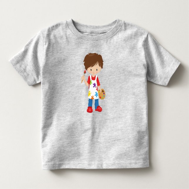 Painter, Paint Artist, Cute Boy, Brown Hair Toddler T-Shirt (Front)