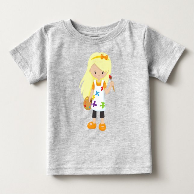 Painter, Paint Artist, Cute Girl, Blonde Hair Baby T-Shirt (Front)