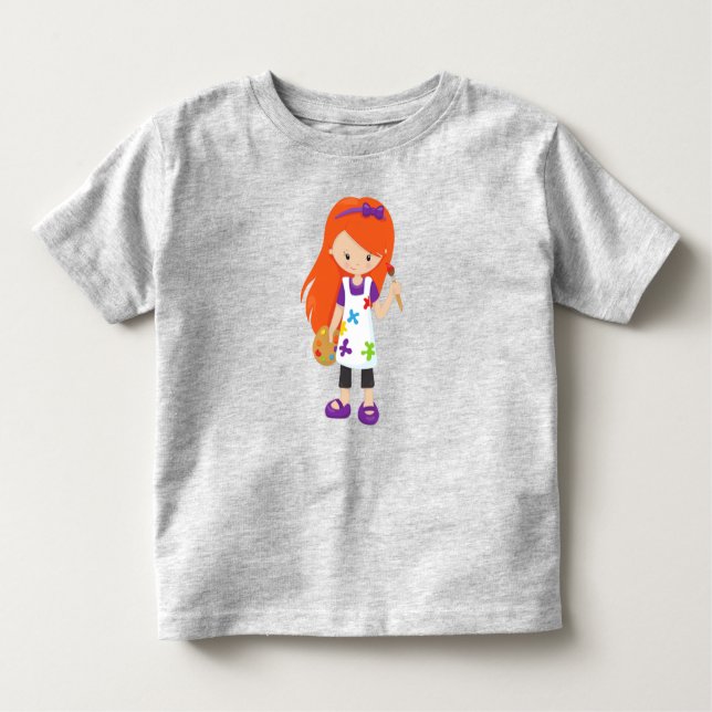Painter, Paint Artist, Cute Girl, Orange Hair Toddler T-Shirt (Front)