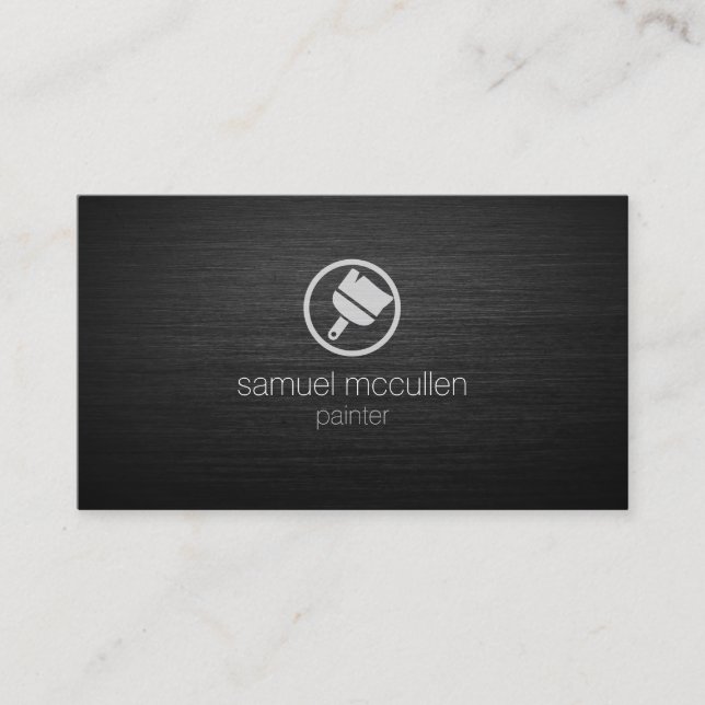 Painter Paint Brush Icon Brushed Metal Skills Business Card (Front)