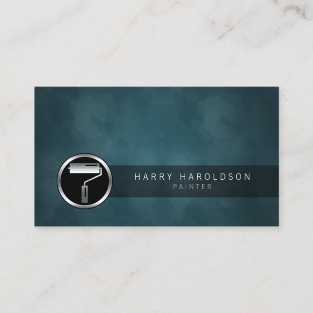 Painter Paint Roller Icon Dark Grunge BusinessCard Business Card (Front)