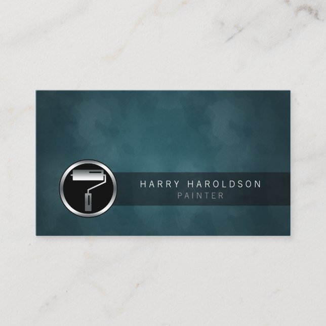 Painter Paint Roller Icon Dark Grunge BusinessCard Business Card (Front)