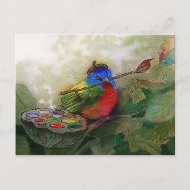 Painter Painted Bunting Bird Postcard (Front)