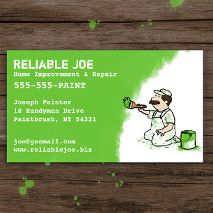 Painter Painting Green Paint   Cartoon Contractor Business Card