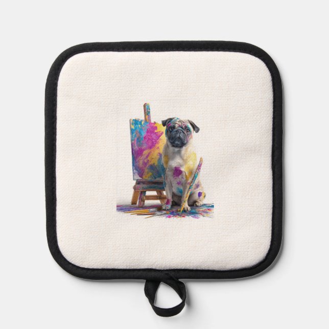 Painter Pug � Abstract Art Dog Pot Holder (Front)