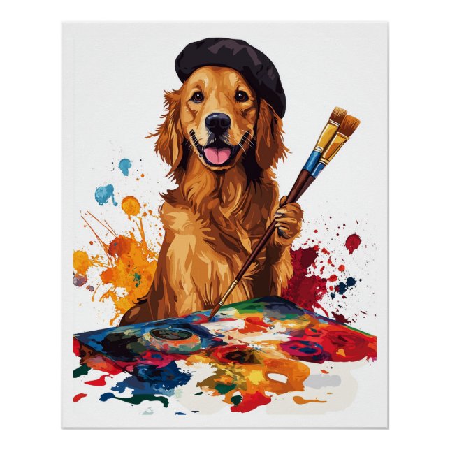 Painter Pup � Artistic Dog with Easel Poster (Front)