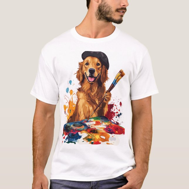 Painter Pup � Artistic Dog with Easel T-Shirt (Front)