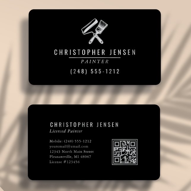 Painter QR Code Black Grey Rounded Painting Business Card (Creator Uploaded)