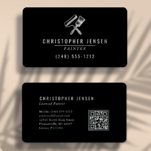 Painter QR Code Black Silver Rounded Painting Business Card