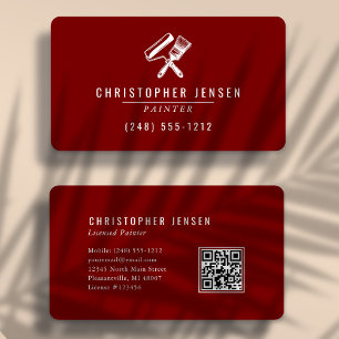 Painter QR Code Burgundy Red Rounded Painting Business Card