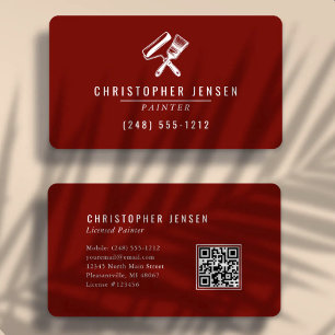 Painter QR Code Burgundy Red Rounded Painting Business Card