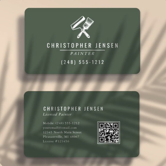 Painter QR Code Dark Green Rounded Painting Business Card (Creator Uploaded)
