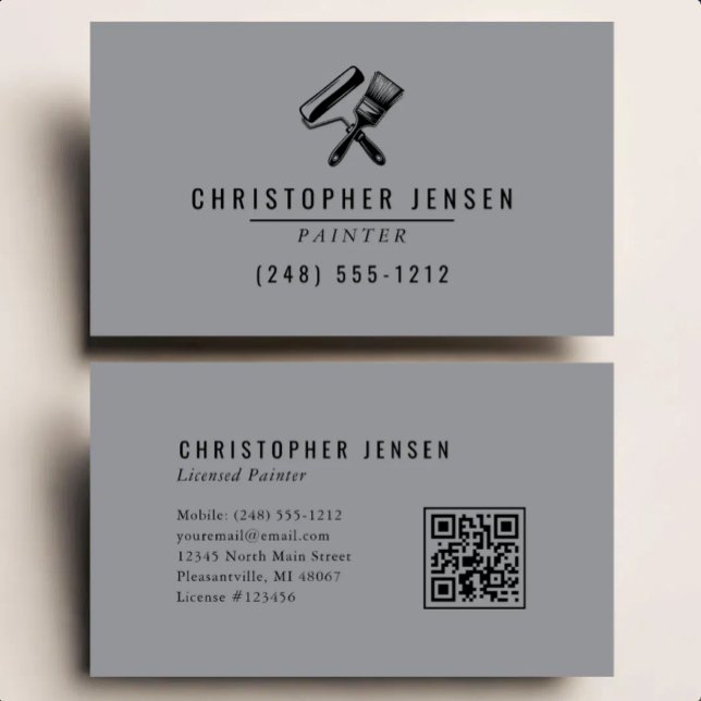 Painter QR Code Grey Black Painting Business Card (Creator Uploaded)