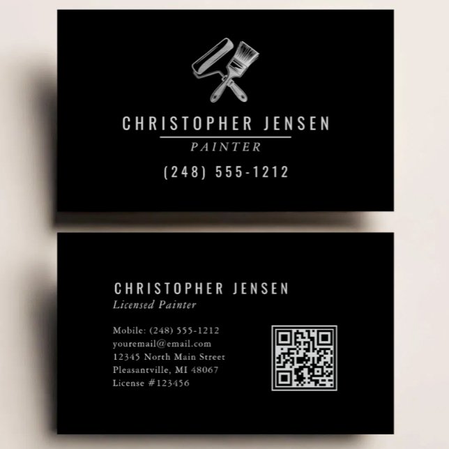 Painter QR Code Painting Business Black Silver Card (Creator Uploaded)