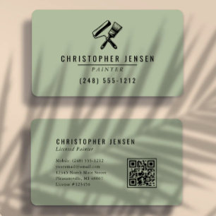 Painter QR Code Sage Green Black Rounded Painting Business Card