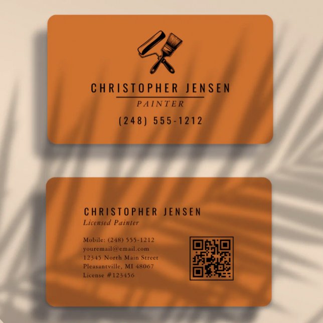Painter QR Code Terracotta Black Rounded Painting Business Card (Creator Uploaded)