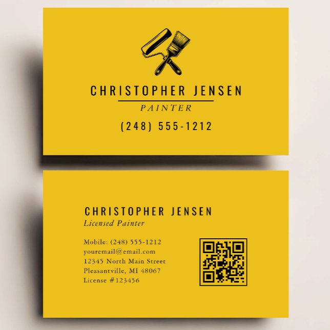 Painter QR Code Yellow Black Painting Business Card (Creator Uploaded)