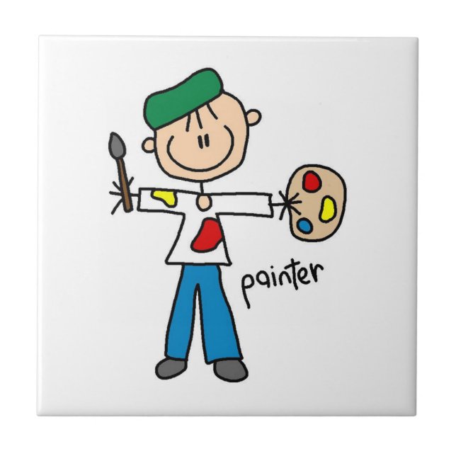 Painter Stick Figure Ceramic Tile (Front)
