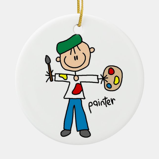 Painter Stick Figure Ceramic Tree Decoration (Front)