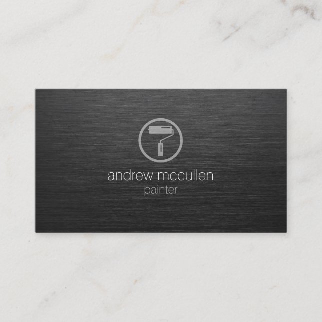 Painter Tools Rollerbrush Icon Dark Brushed Metal Business Card (Front)