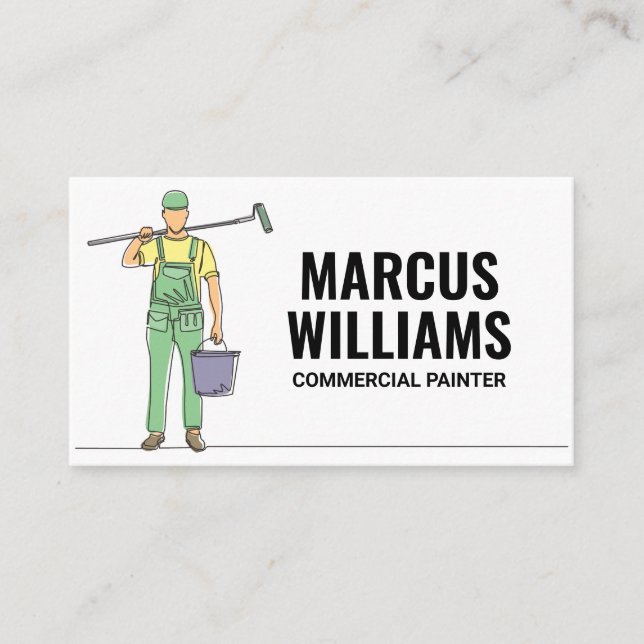 Painter with Paint Roller Equipment Business Card (Front)