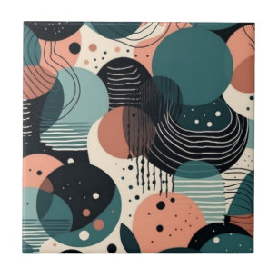 Painterly Abstract Navy Coral Teal Brush Art Ceramic Tile