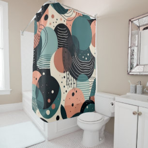 Painterly Abstract Navy Coral Teal Brush Art Shower Curtain