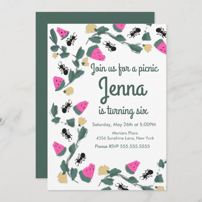 Painterly Ant Picnic Bug Birthday (Front/Back)